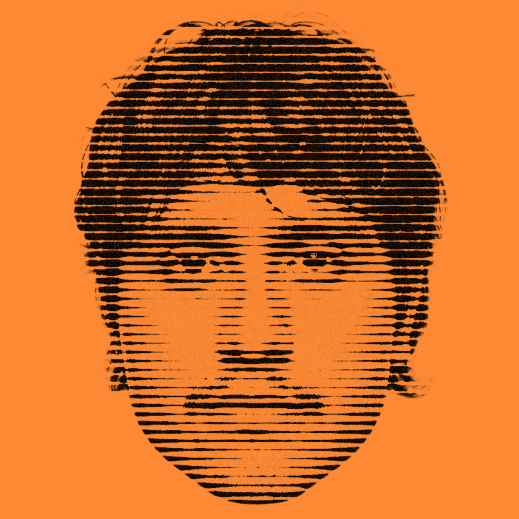 Retrato gráfico de Uriel Urbina en naranja y negro